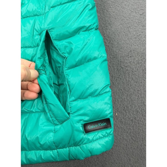 Calvin Klein Vest Womens Medium Teal Green Down Puffer Rib Knit MP3 Pocket - Picture 3 of 10